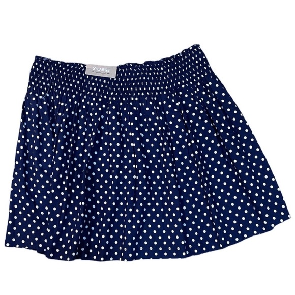 Maurices Navy Skirt with White Polka Dots and Elastic Smocked Waist - Picture 2 of 8